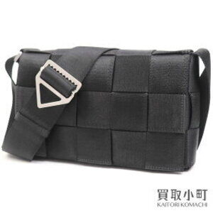 Bottega Veneta Cassette Messenger Bag Black Maxi Intrecciato Canvas BV